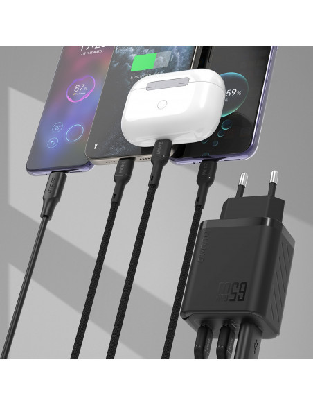 
GaN sieninis įkroviklis su USB-C laidu 1 m 65 W - juodas
