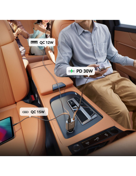 
3 viename automobilinis įkroviklis su ištraukiamu USB-A ir USB-C laidu – tamsiai pilkas
