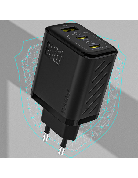 
GaN sieninis įkroviklis su USB-C laidu 1 m 65 W - juodas
