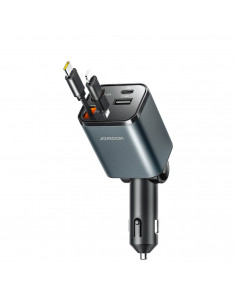
4 viename automobilinis įkroviklis su ištraukiamais laidais USB-A USB-C 30W - tamsiai pilkas
