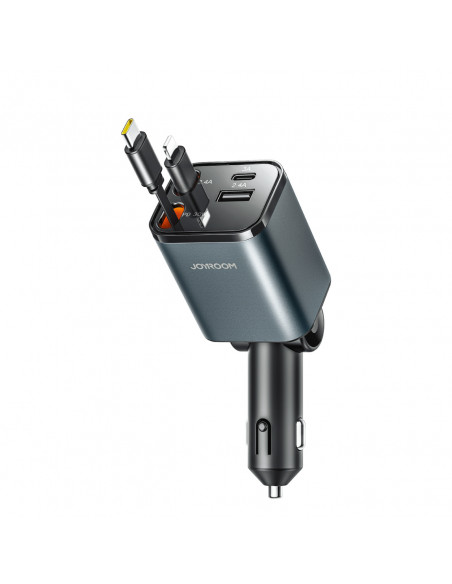 
4 viename automobilinis įkroviklis su ištraukiamais laidais USB-A USB-C 30W - tamsiai pilkas
