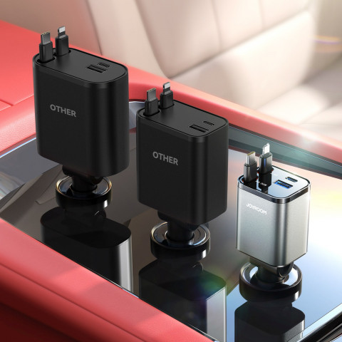 
4 viename automobilinis įkroviklis su ištraukiamais laidais USB-A USB-C 30W - tamsiai pilkas
