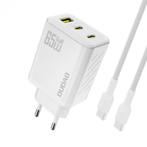 
GaN sieninis įkroviklis su USB-C laidu 1 m 65 W - baltas
