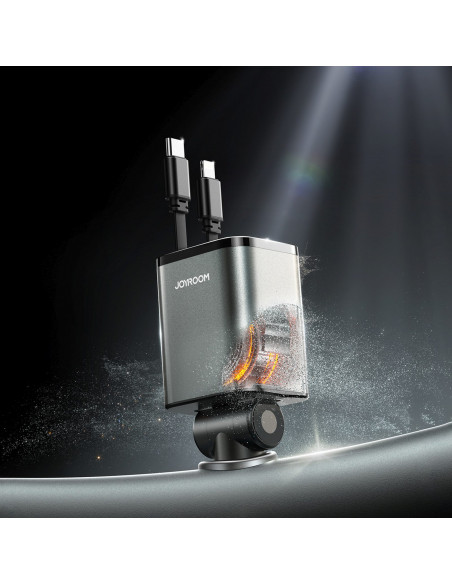 
4 viename automobilinis įkroviklis su ištraukiamais laidais USB-A USB-C 30W - tamsiai pilkas
