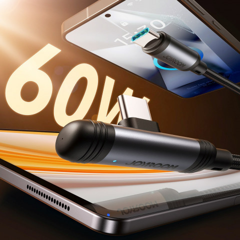 
USB-C 60W 1,2 m kampinis kabelis – juodas
