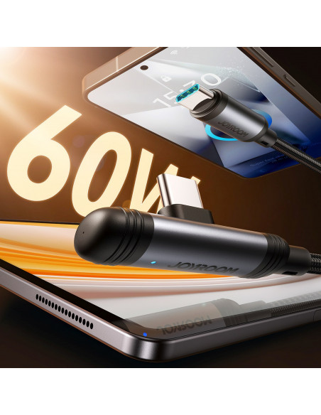 
USB-C 60W 1,2 m kampinis kabelis – juodas
