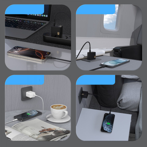 
GaN sieninis įkroviklis su USB-C laidu, 45 W – baltas
