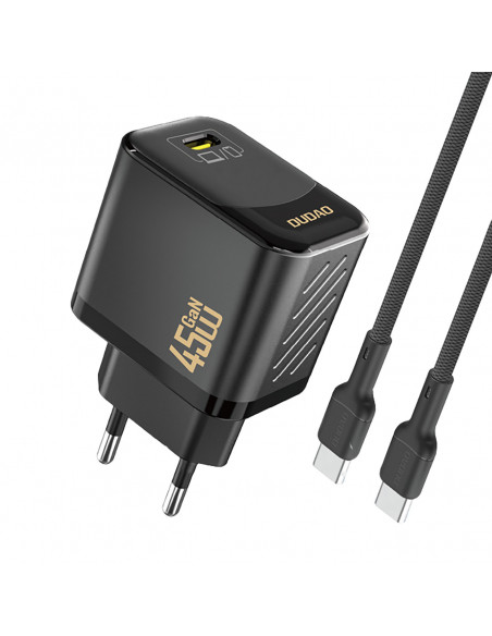 
GaN sieninis įkroviklis su USB-C laidu, 45 W – juodas
