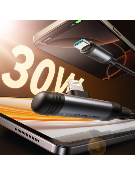 
Kampinis USB-C laidas – iPhone Lightning 30W 1.2m – juodas
