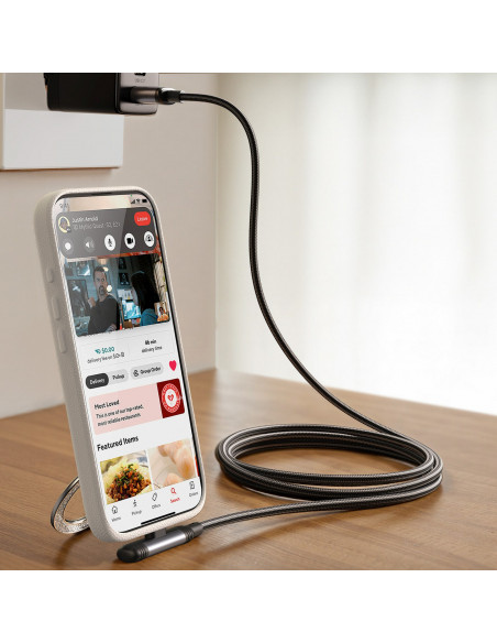 
Kampinis USB-C laidas – iPhone Lightning 30W 1.2m – juodas
