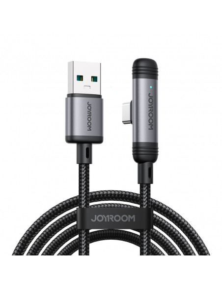 
USB-A USB-C 3A 1,2 m kampinis kabelis – juodas
