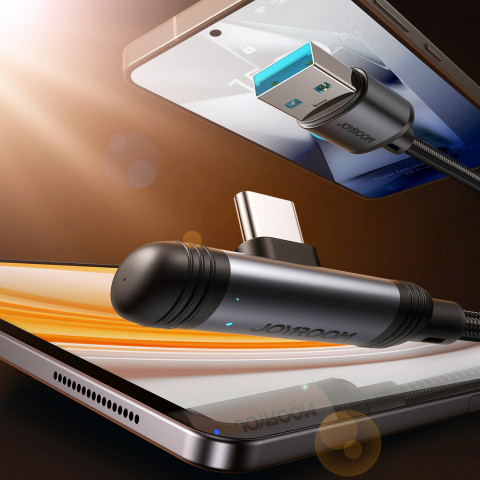 
USB-A USB-C 3A 1,2 m kampinis kabelis – juodas
