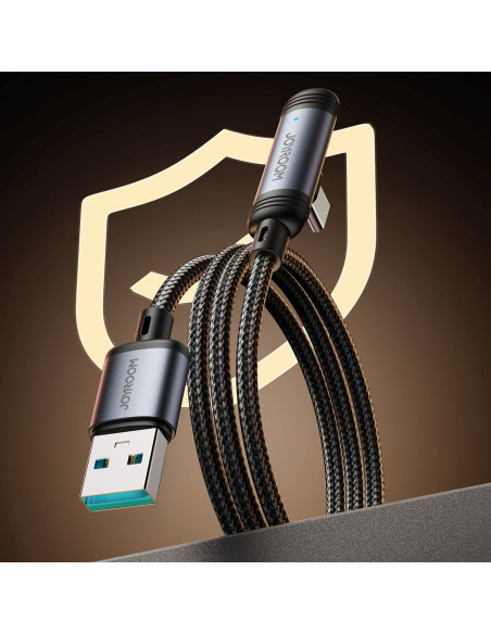 
USB-A USB-C 3A 1,2 m kampinis kabelis – juodas
