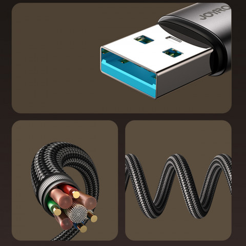 
Kampinis USB-A iPhone Lightning 3A laidas 1.2m - juodas
