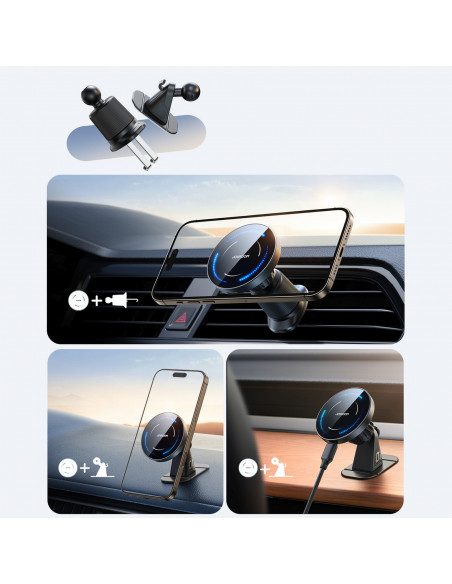 
„MagSafe“ belaidis telefono įkroviklis automobilyje, montuojamas ant prietaisų skydelio – juodas
