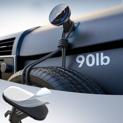 
„MagSafe“ belaidis telefono įkroviklis automobilyje, montuojamas ant prietaisų skydelio – juodas
