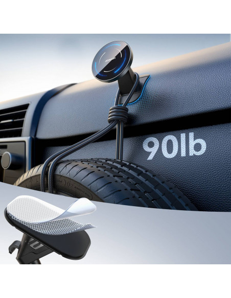 
„MagSafe“ belaidis telefono įkroviklis automobilyje, montuojamas ant prietaisų skydelio – juodas
