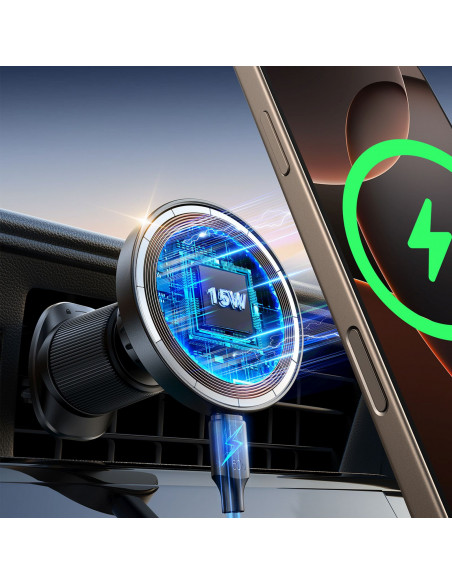 
„MagSafe“ belaidis telefono įkroviklis automobilyje, montuojamas ant prietaisų skydelio – juodas
