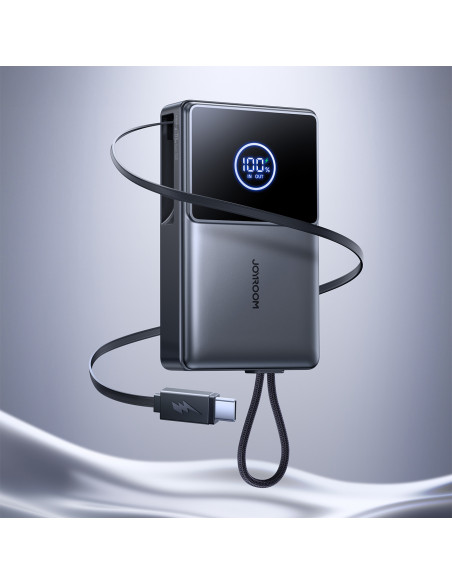 
10000mAh 22,5W išorinė baterija su ištraukiamu USB-C laidu - juoda
