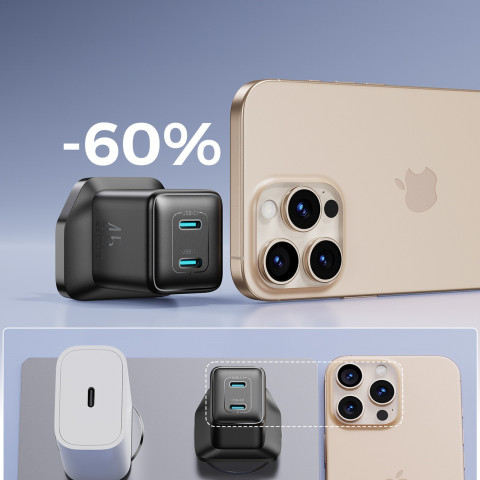 
45 W JK USB-C sieninis įkroviklis – juodas
