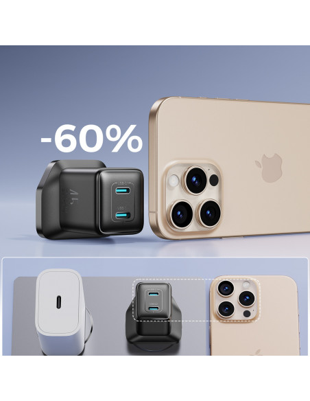 
45 W JK USB-C sieninis įkroviklis – juodas
