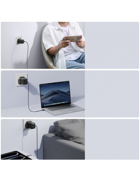 
45 W JK USB-C sieninis įkroviklis – juodas
