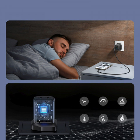 
45 W JK USB-C sieninis įkroviklis – juodas
