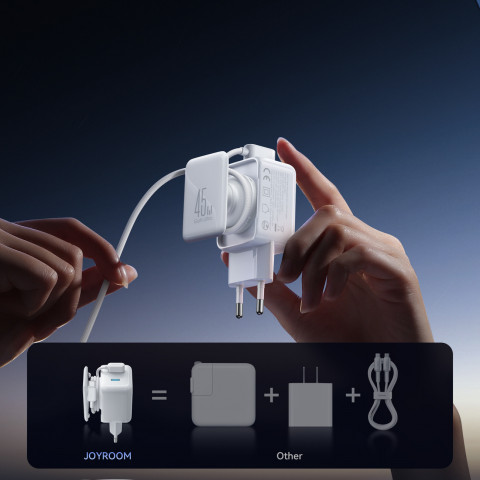 
GaN sieninis įkroviklis su laidų tvarkytuvu 45 W - baltas
