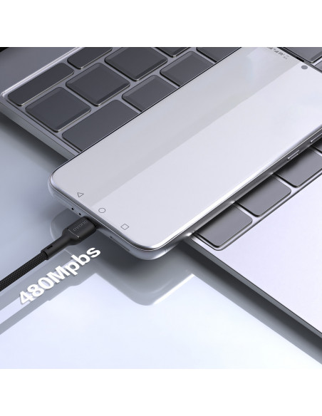 
USB-A - USB-C 5A 1 m kabelis - juodas
