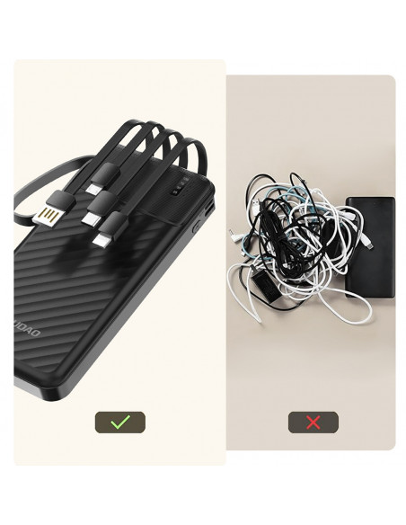 
K11 10000mAh išorinė baterija su įmontuotais laidais – juoda
