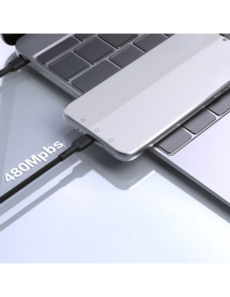 
USB-C PD 240W 1,2 m laidas – juodas
