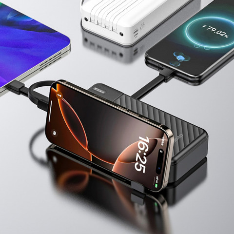 
K11 Pro 20000mAh išorinė baterija su integruotais laidais – juoda
