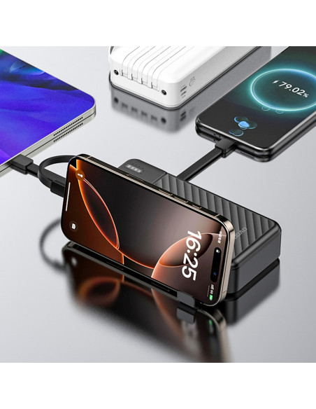 
K11 Pro 20000mAh išorinė baterija su integruotais laidais – juoda
