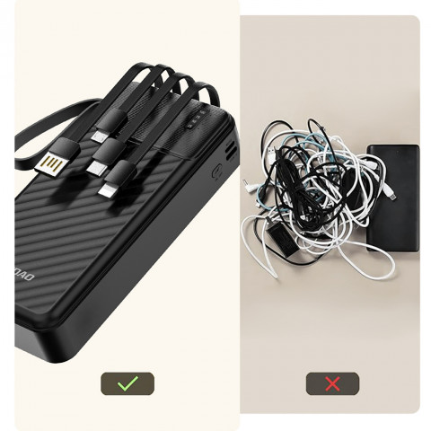 
K11 Pro 20000mAh išorinė baterija su integruotais laidais – juoda
