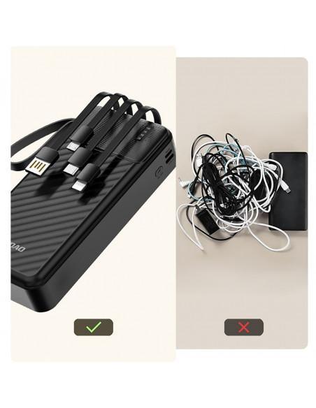 
K11 Pro 20000mAh išorinė baterija su integruotais laidais – juoda
