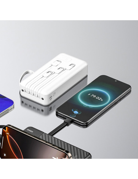 
K11 Pro 20000mAh išorinė baterija su integruotais laidais – balta
