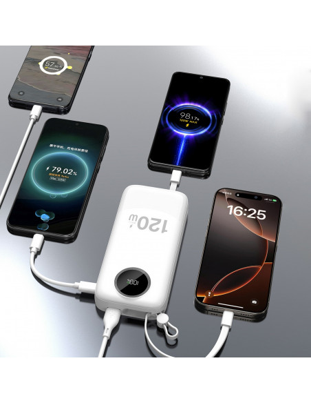 
K13 Pro 20000mAh išorinė baterija su integruotu laidu – balta
