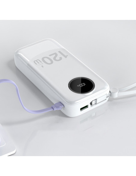 
K13 Pro 20000mAh išorinė baterija su integruotu laidu – balta
