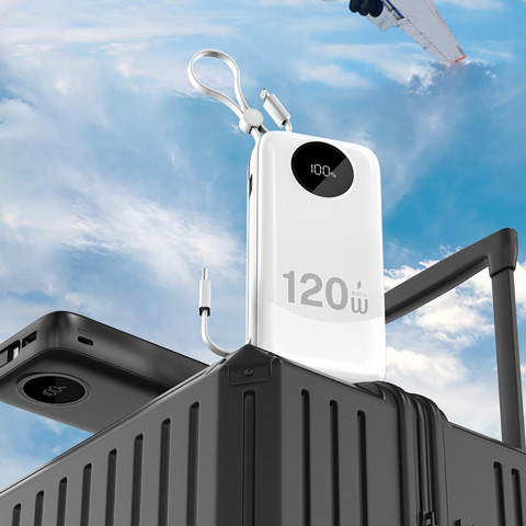 
K13 Pro 20000mAh išorinė baterija su integruotu laidu – balta
