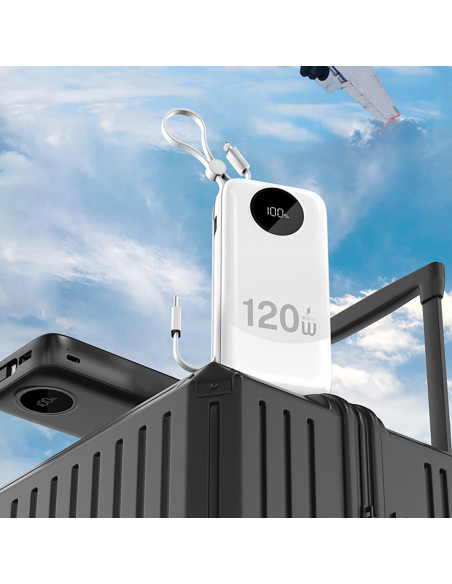 
K13 Pro 20000mAh išorinė baterija su integruotu laidu – balta
