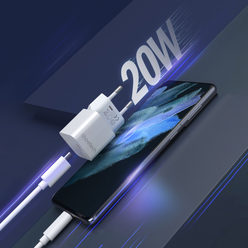 Sieninis įkroviklis 20W USB Type C baltas