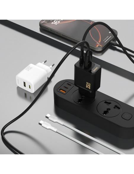 
Sieninis įkroviklis su USB-C laidu 1 m 35 W - baltas
