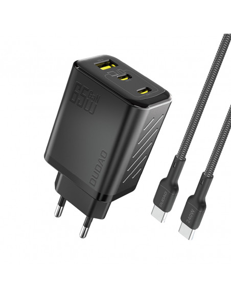 
GaN sieninis įkroviklis su USB-C laidu 1 m 65 W - juodas
