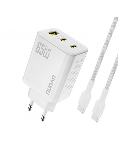 
GaN sieninis įkroviklis su USB-C laidu 1 m 65 W - baltas
