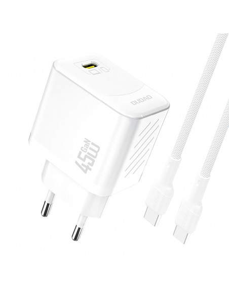 
GaN sieninis įkroviklis su USB-C laidu, 45 W – baltas
