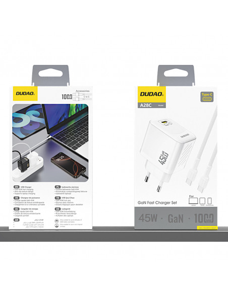 
GaN sieninis įkroviklis su USB-C laidu, 45 W – baltas
