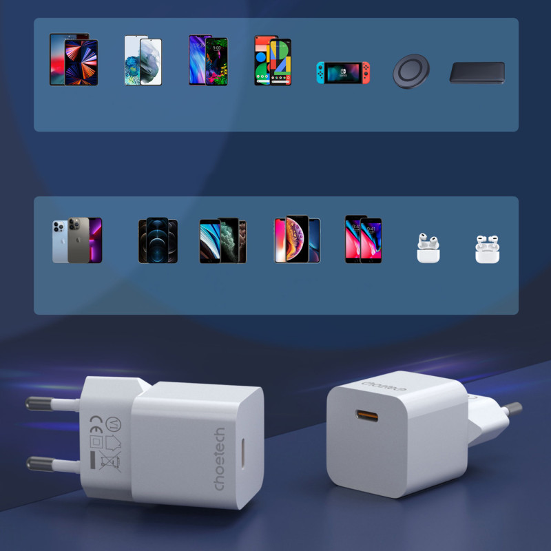 Sieninis įkroviklis 20W USB Type C baltas