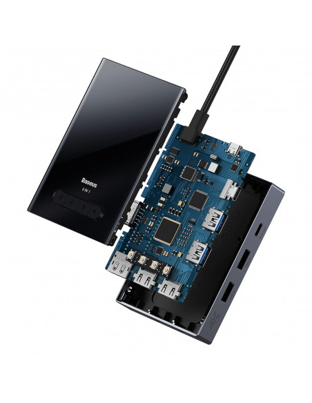 
8in1 šakotuvo adapteris HDMI DisplayPort VGA USB-A USB-C - pilkas
