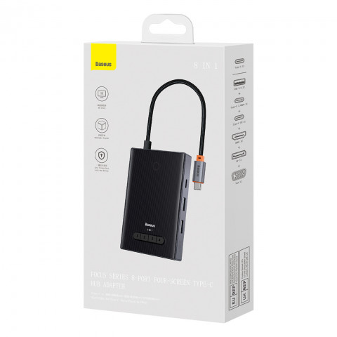 
8in1 šakotuvo adapteris HDMI DisplayPort VGA USB-A USB-C - pilkas
