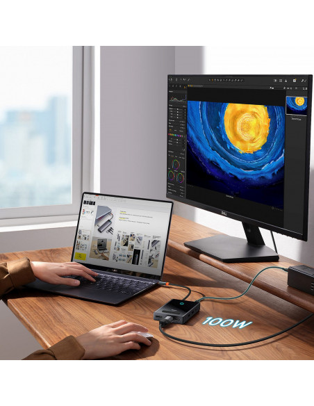 
8in1 šakotuvo adapteris HDMI DisplayPort VGA USB-A USB-C - pilkas

